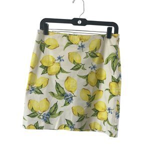 Talbots Skirt Women's 4P Petite Lemon Blossom Knee Length Lined Stretch NWOT